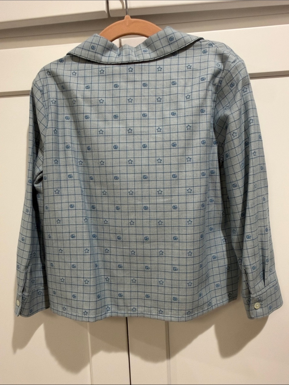 Gucci Kid's Light Blue Checked Button-Down Shirt with Subtle Logo Size 36 - Picture 7 of 8